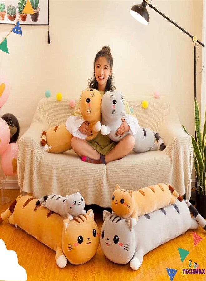 TechMax Solution Grey Cat Soft Long Throw Pillow - Plush Cotton Kitten Cuddly Stuffed Cute Doll Toy - Gift for Kids and Girlfriend - Image 5